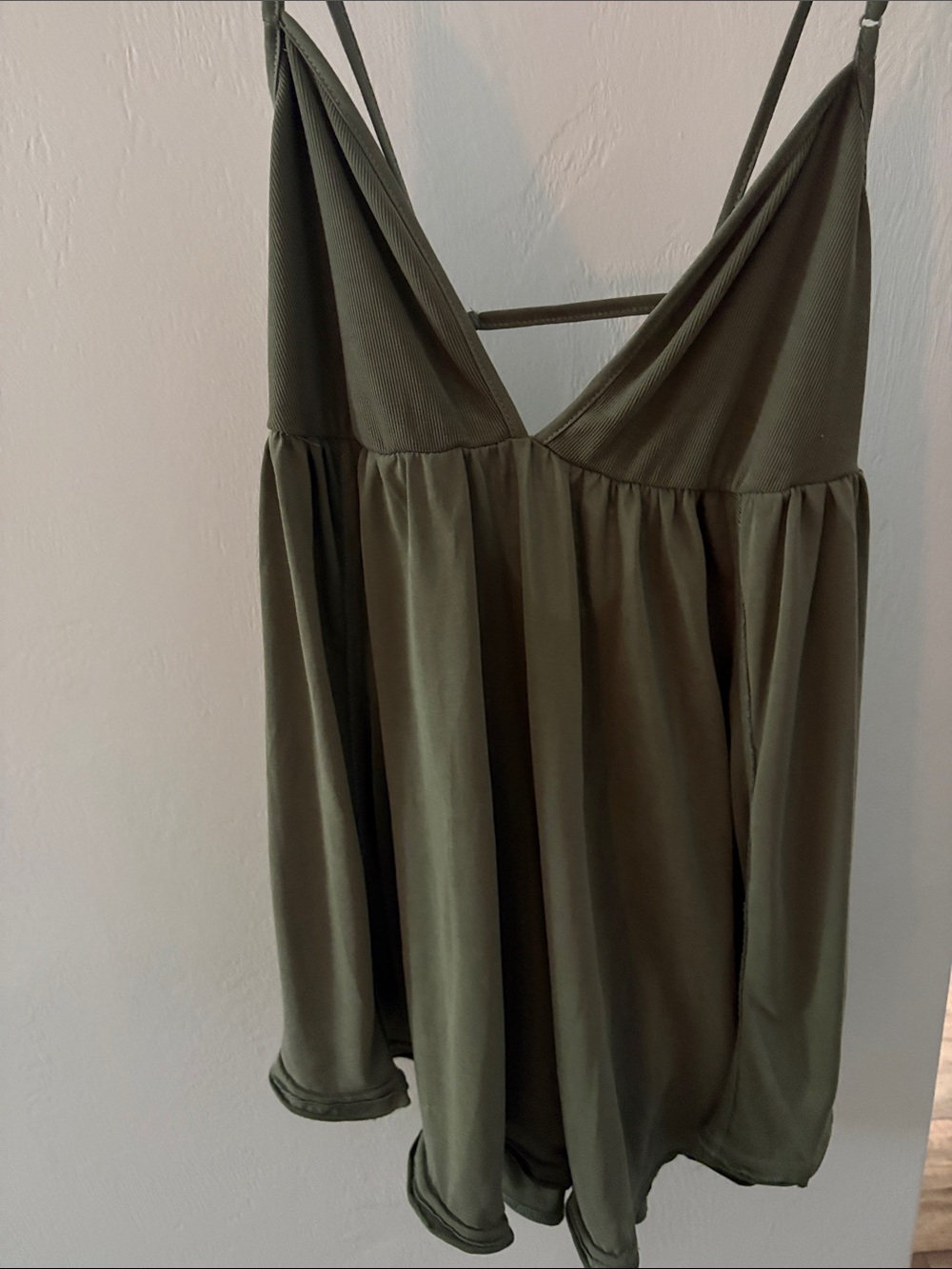 Free People Olive 🫒 Green Flowy Spaghetti Strap Long Tank/Tunic